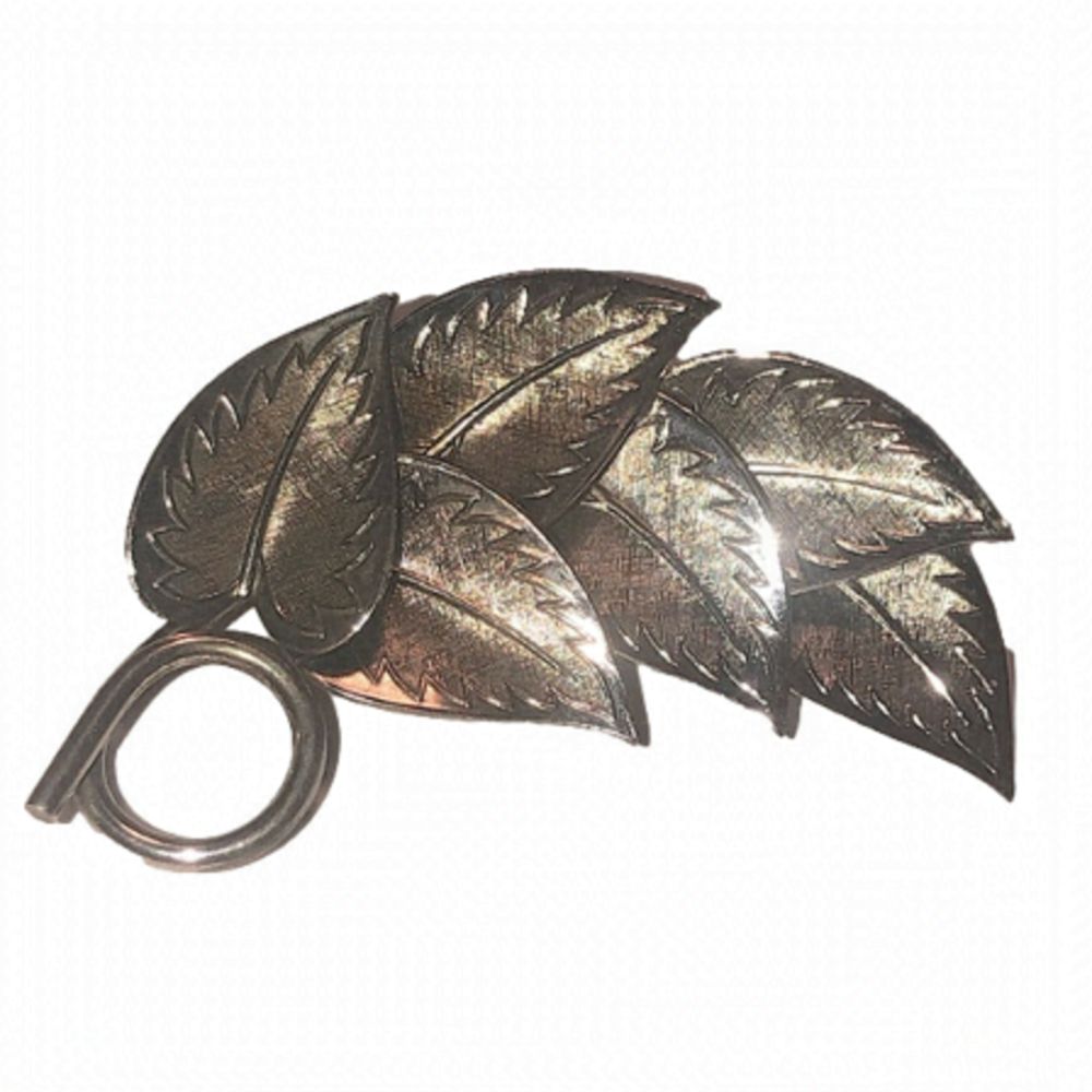VTG 50s 60s Coro Silver Tone Leaf Leaves Floral Style Brooch 2.4” x 1.4”